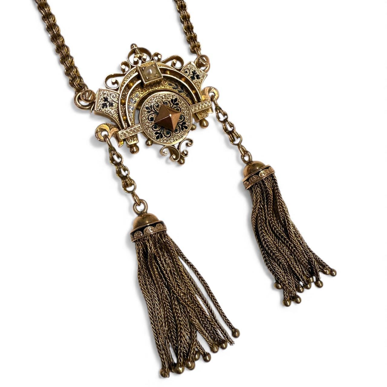 Vintage Rose Gold Tassel Necklace Victorian Era For Sale 3