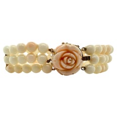 Vintage Rose Gold Triple Strand Angel Skin Coral Bracelet