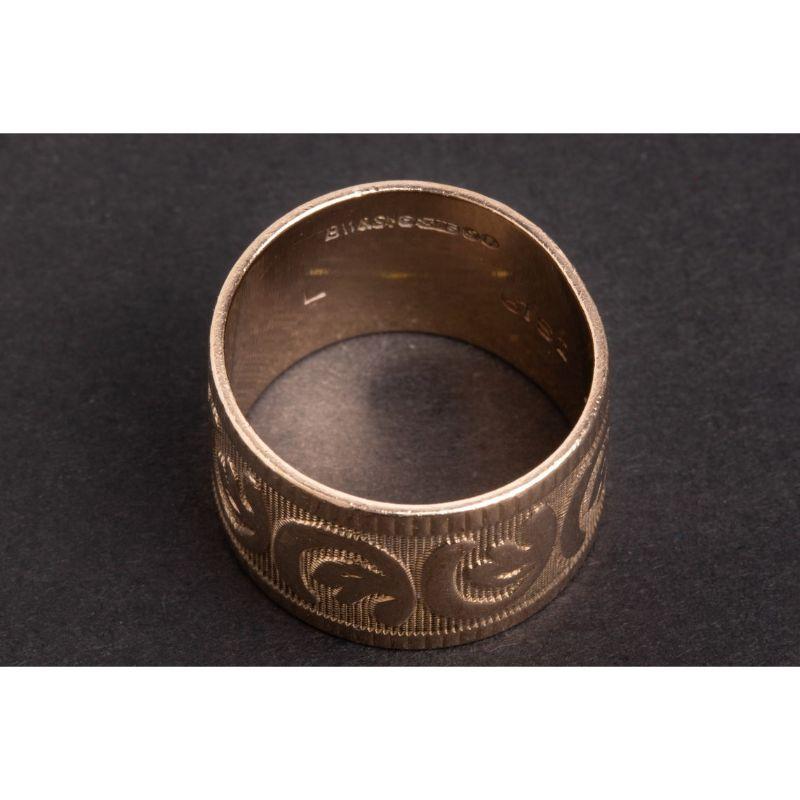 For Sale:  Vintage Rose Gold Wide Cigar Stacking Band Ring, Modernist Floral Band Ring 4