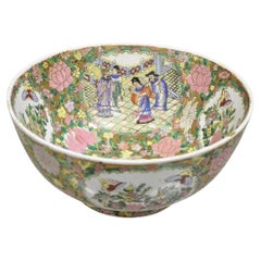 Vintage Rose Medallion Chinese Export Porcelain 12" Figural Painted Bowl