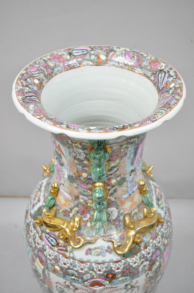 Vintage Rose Medallion Large Tall Chinese Export Porcelain Palace Urn