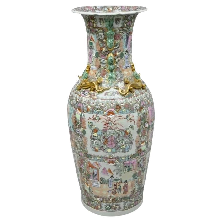 Vintage Rose Medallion Large 44" Tall Chinese Export Porcelain Palace Urn Vase