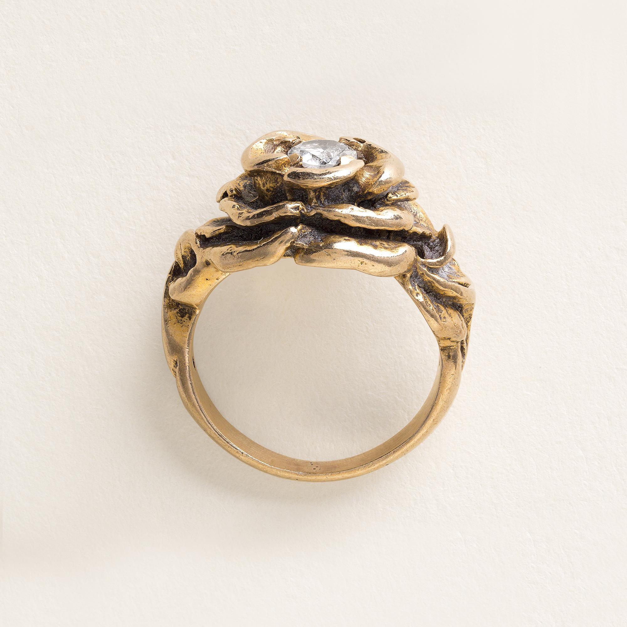 Contemporary Vintage Rose Petal Flora Diamond Ring 14K Yellow Gold For Sale