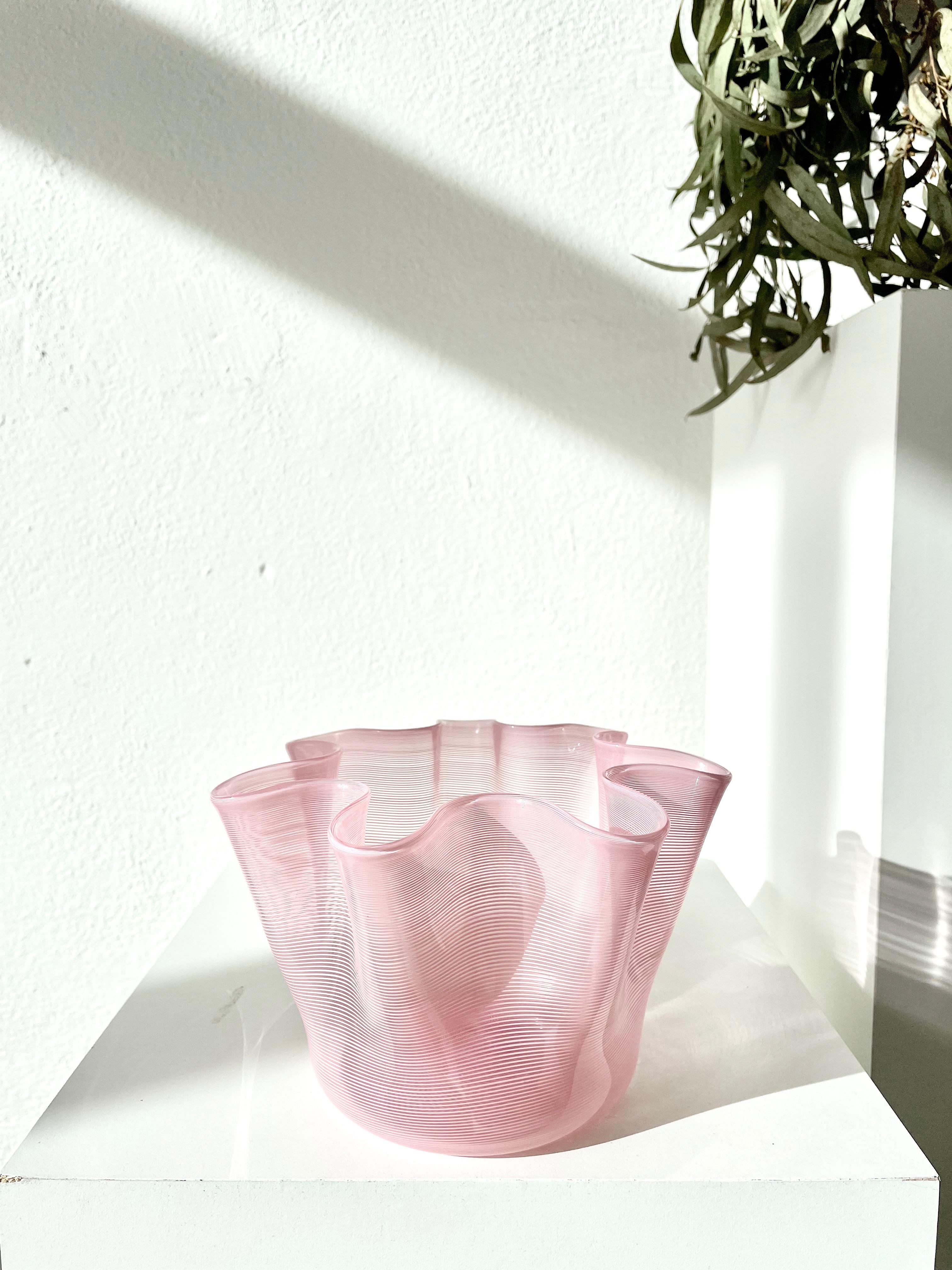 Hand-Crafted Vintage Rose Pink Glass Bowl