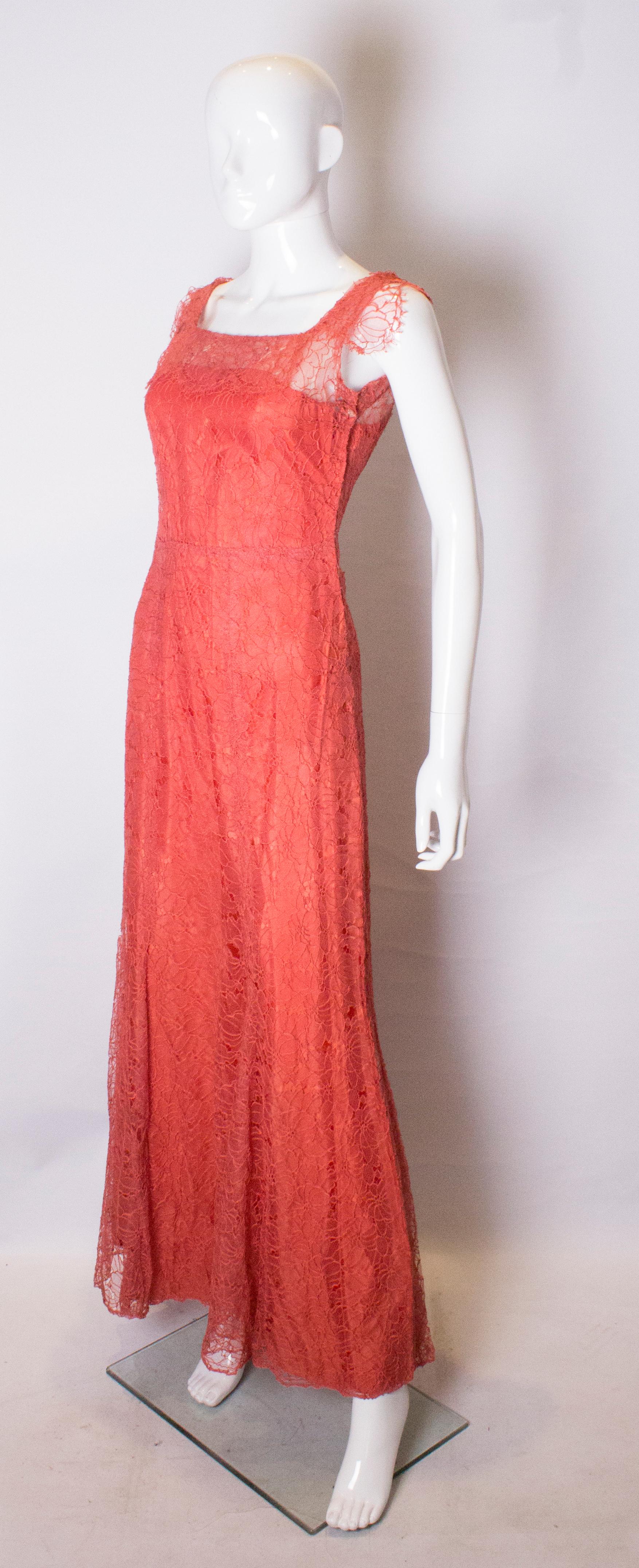 Vintage Rose Pink Lace Gown For Sale at 1stDibs | lace old rose gown