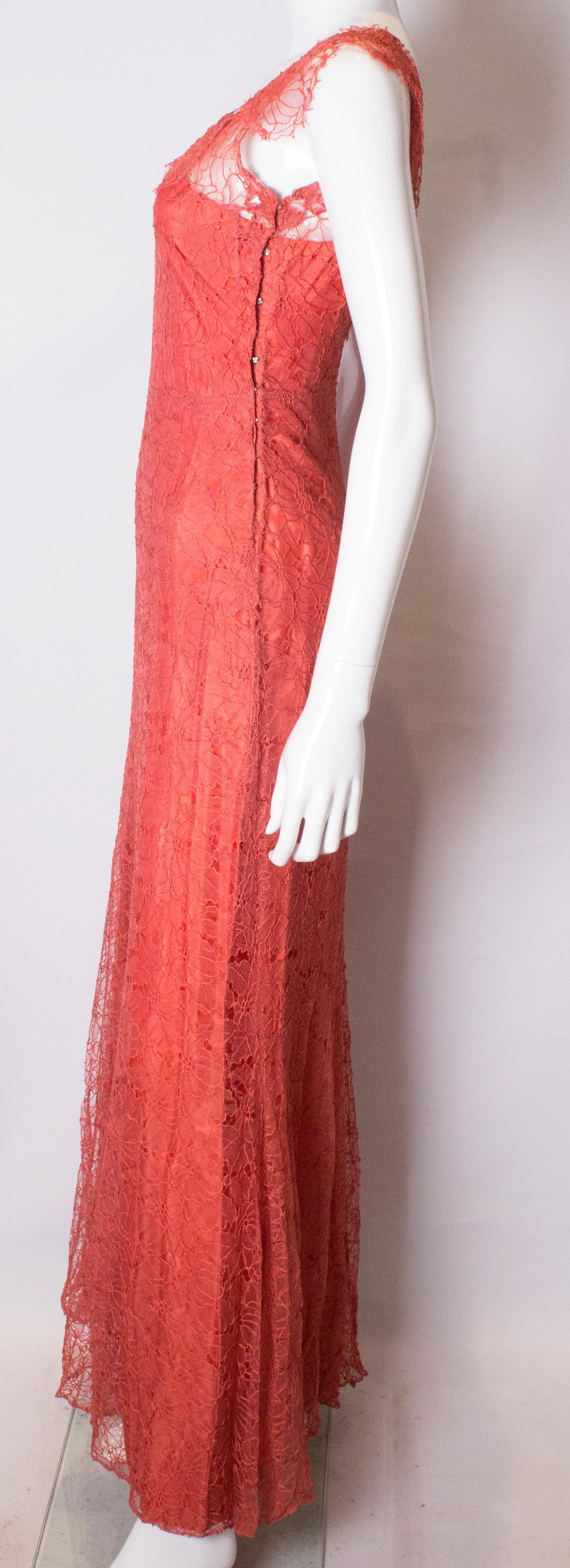 Vintage Rose Pink Lace Gown For Sale 1