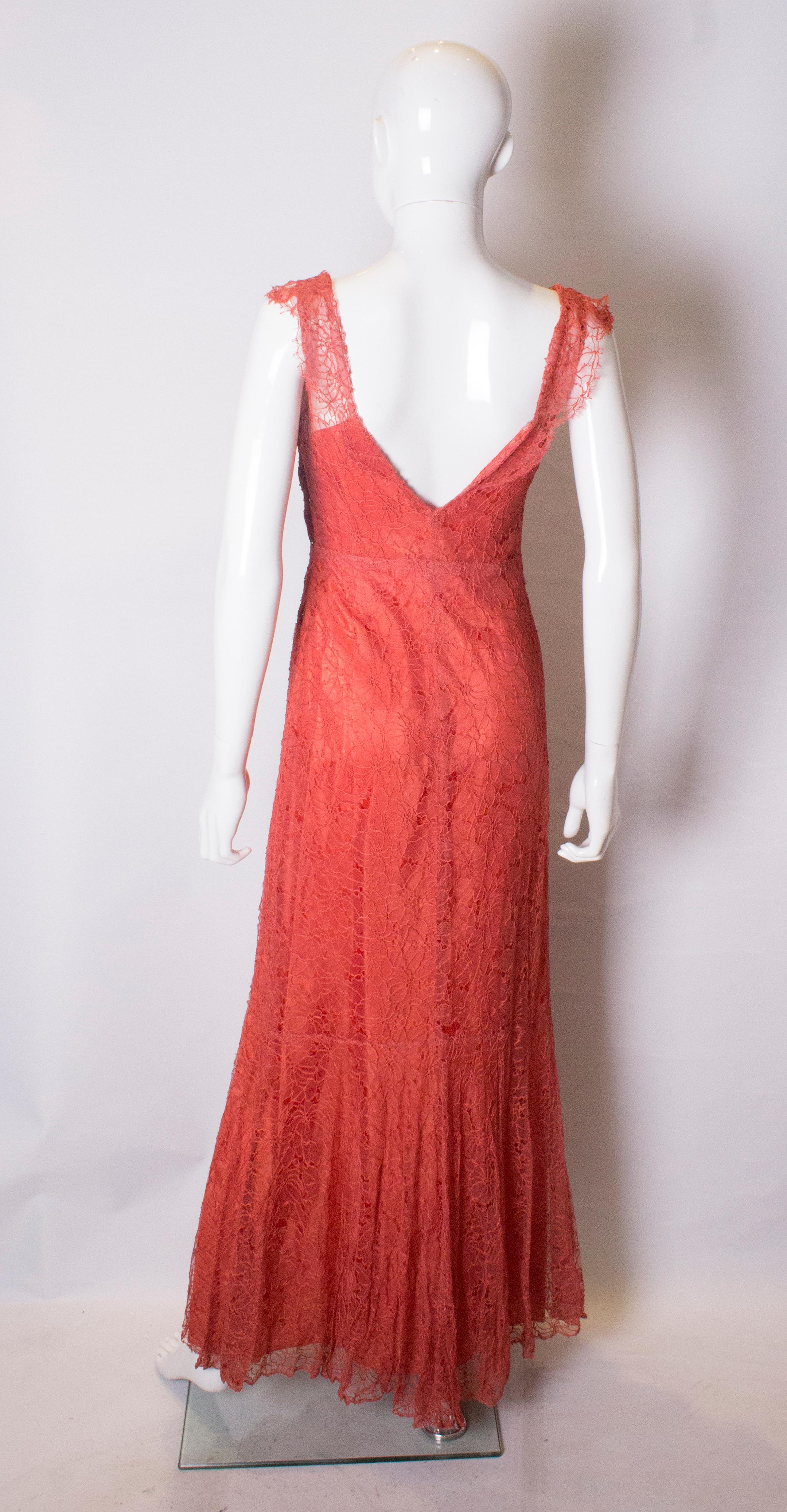 Vintage Rose Pink Lace Gown For Sale 2