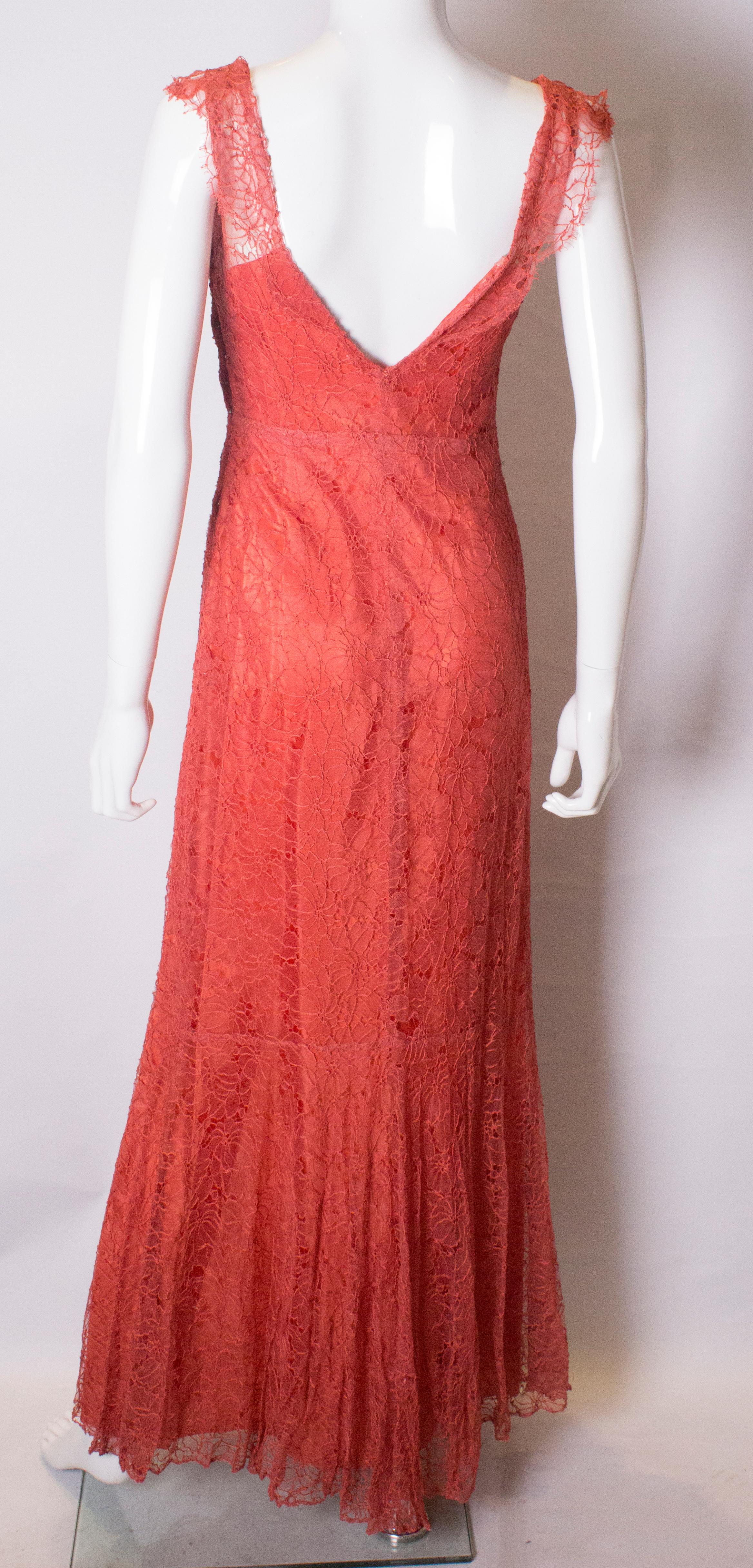 Vintage Rose Pink Lace Gown For Sale 3