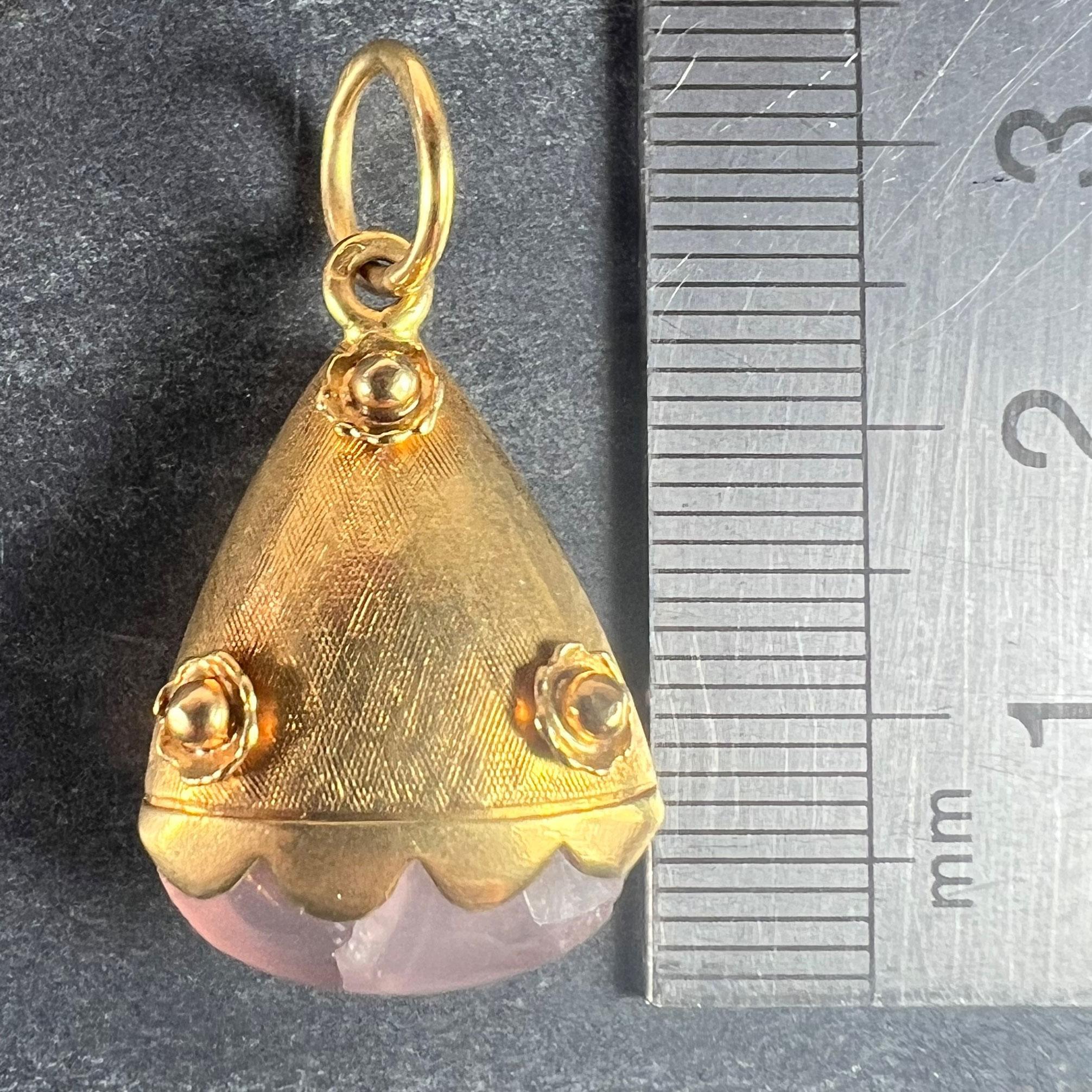 Vintage Rose Quartz Flowers 18 Karat Yellow Gold Charm Pendant For Sale 7
