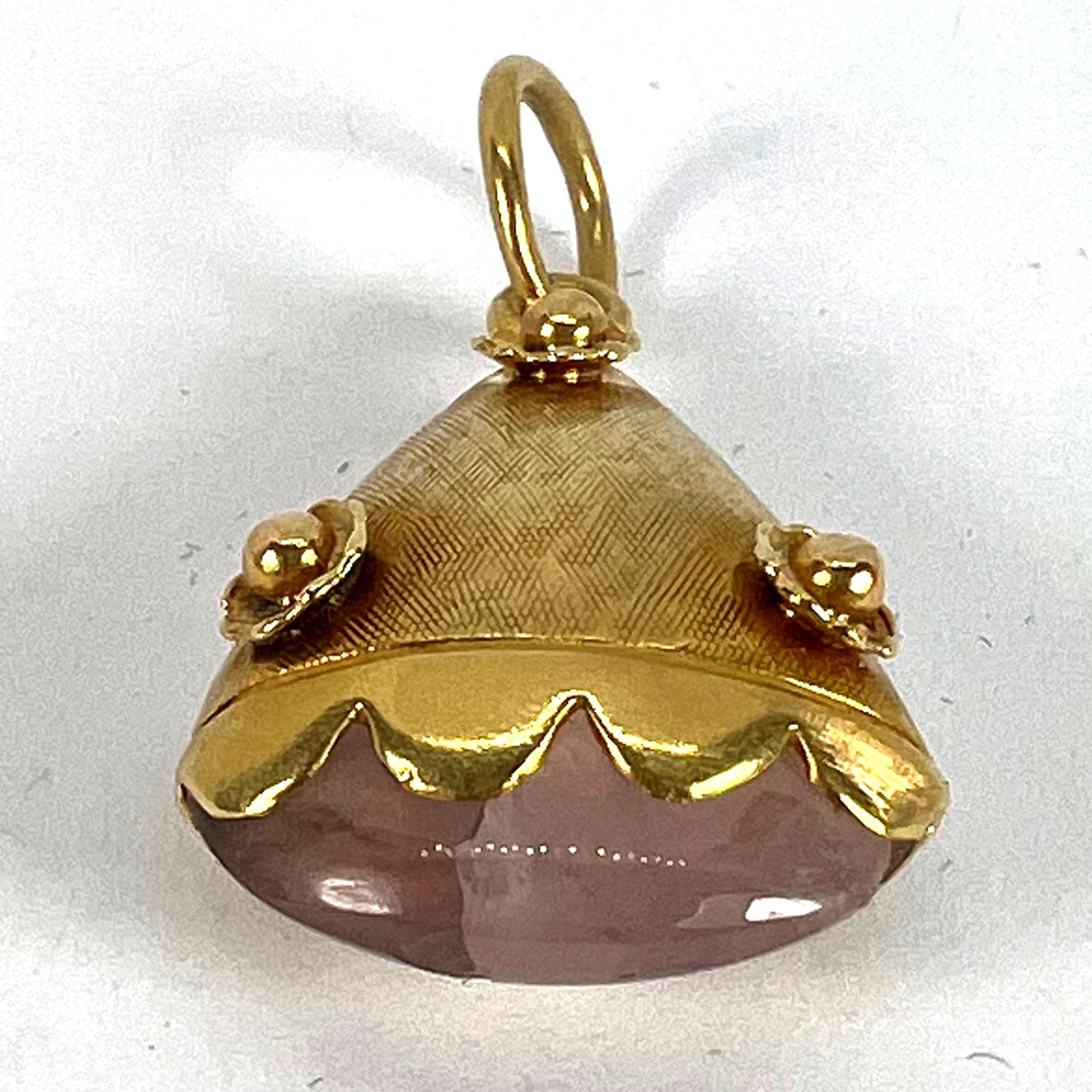 Vintage Rose Quartz Flowers 18 Karat Yellow Gold Charm Pendant For Sale 11