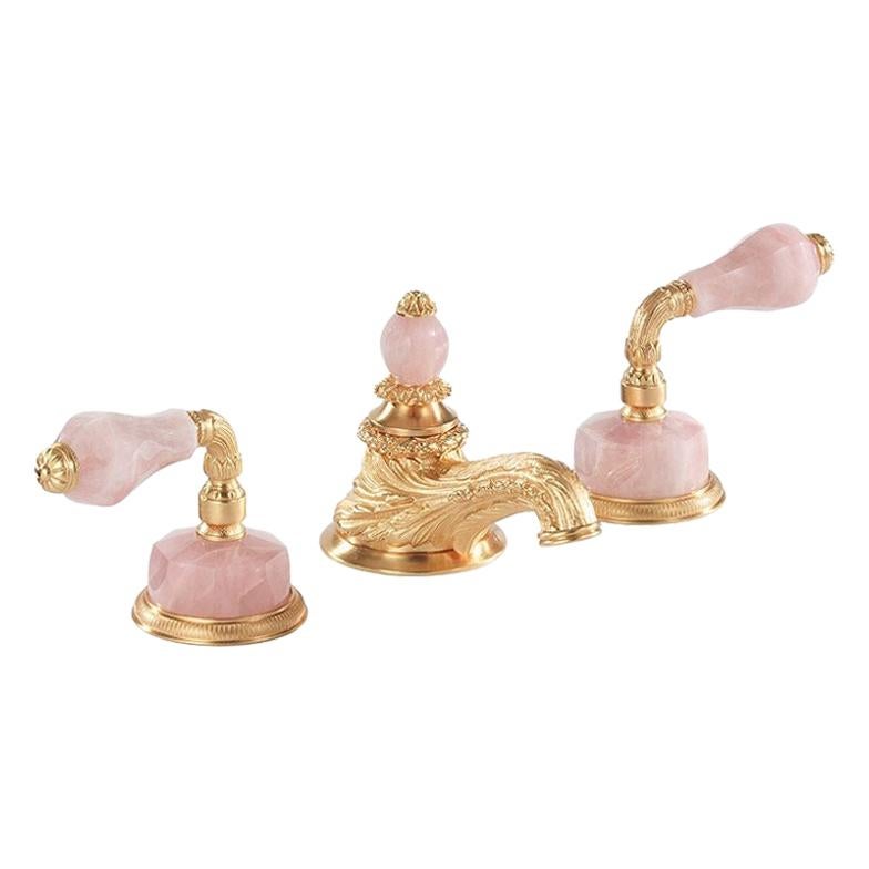 Vintage Rose Quartz Sherle Wagner Neoclassical Faucet Set, 24-Karat Gold