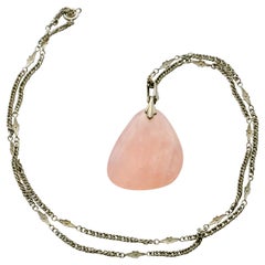 Vintage Rose Quartz Silver Pendant Necklace