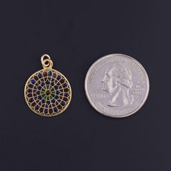 Vintage Rose Window Plique-a-jour Enamel Charm of 18k Gold