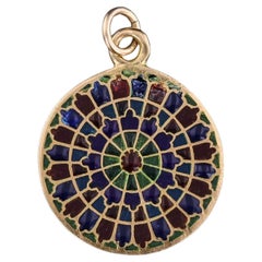 Vintage Rose Window Plique-a-jour Enamel Charm of 18k Gold