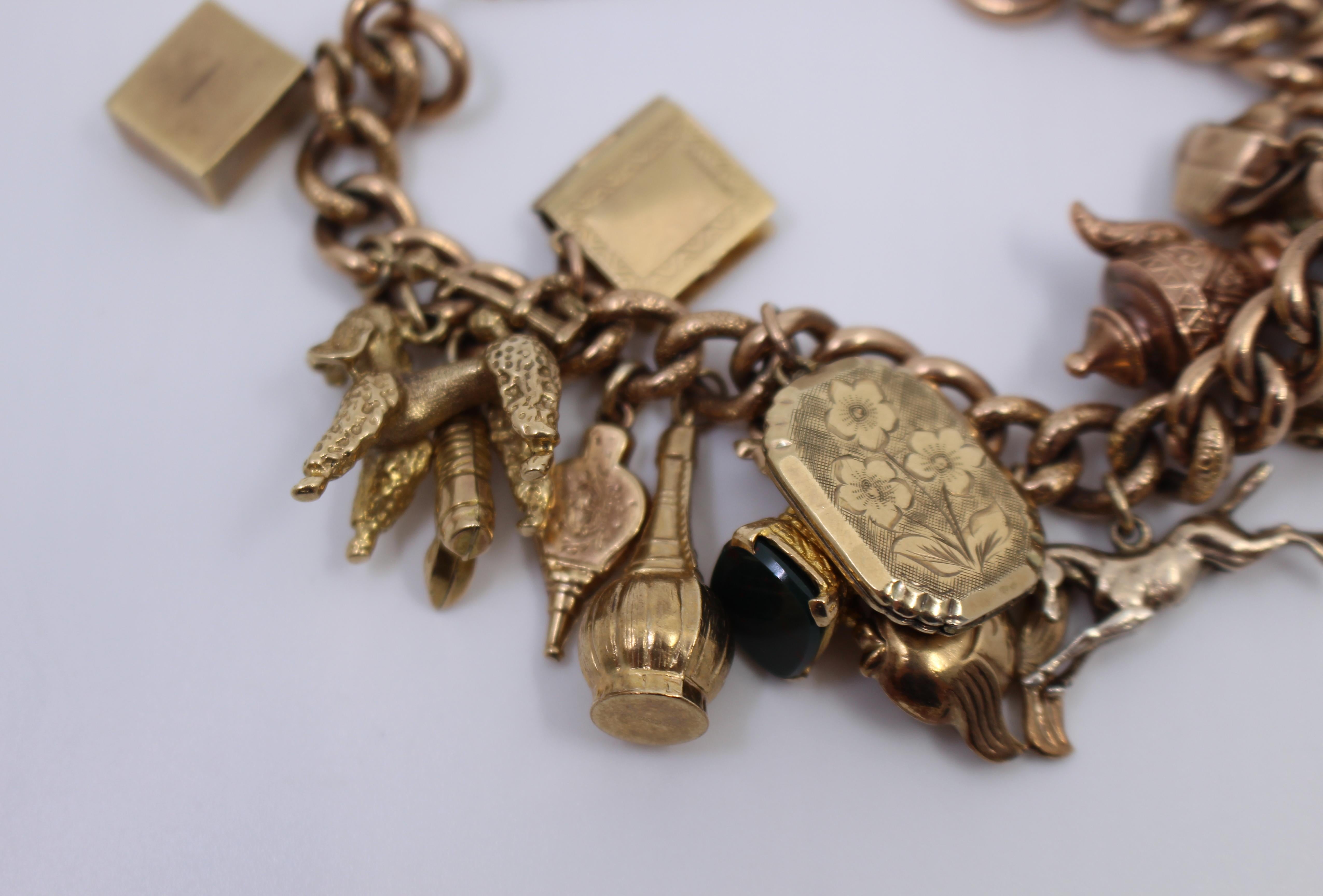 Vintage Rose and Yellow Gold Padlock Charm Bracelet In Good Condition For Sale In Worcester, Worcestershire