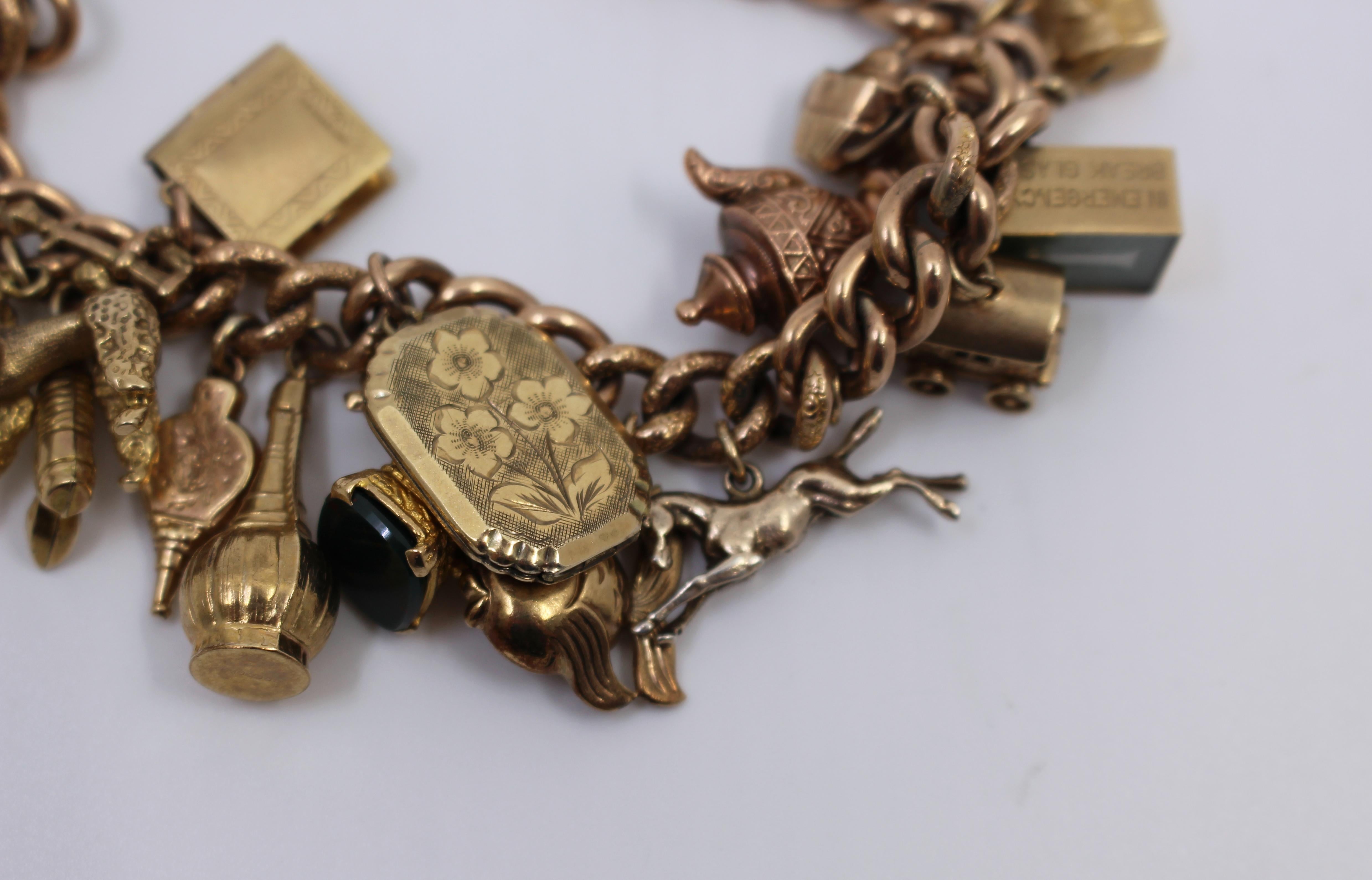 20th Century Vintage Rose and Yellow Gold Padlock Charm Bracelet For Sale