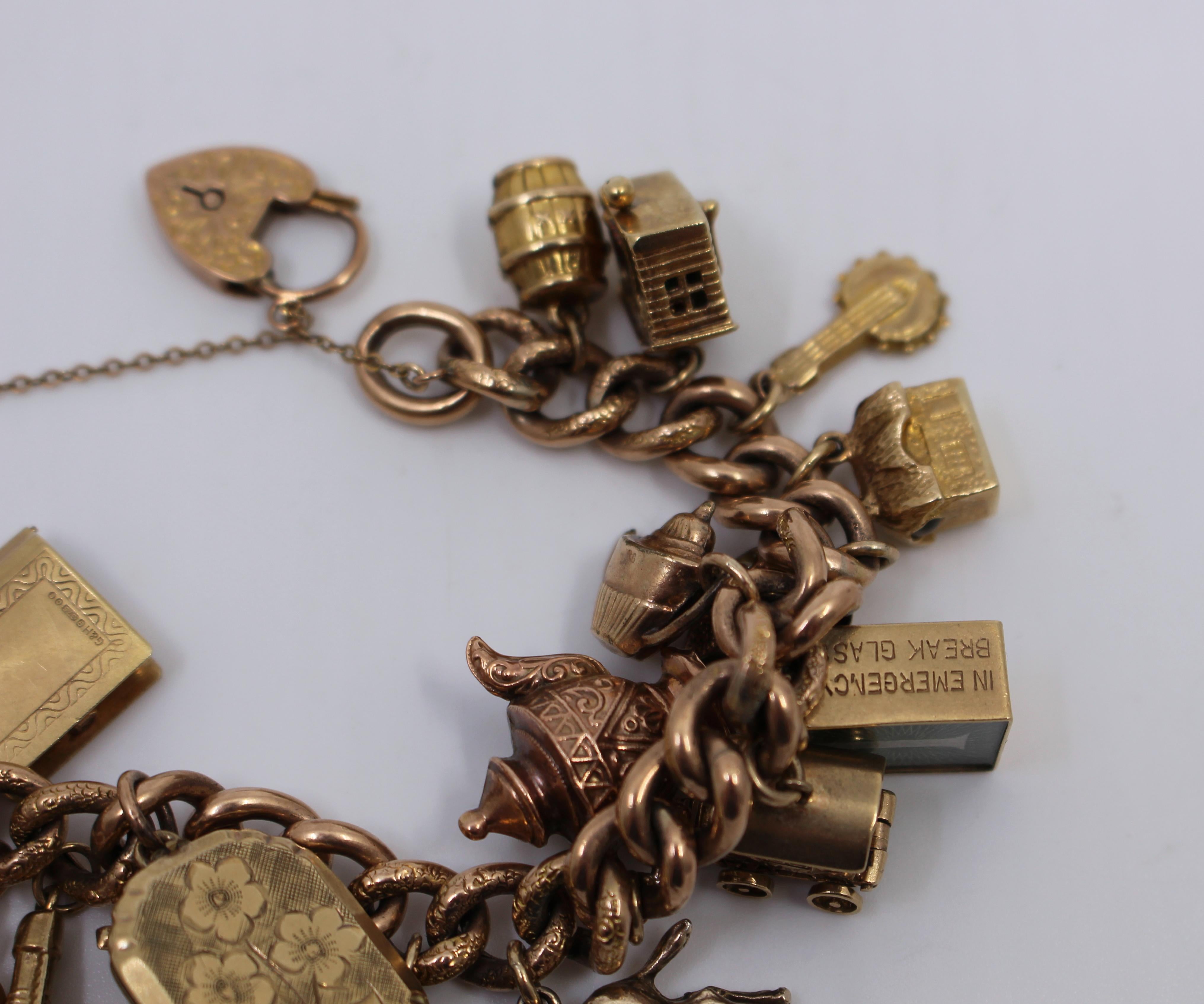 Vintage Rose and Yellow Gold Padlock Charm Bracelet For Sale 1