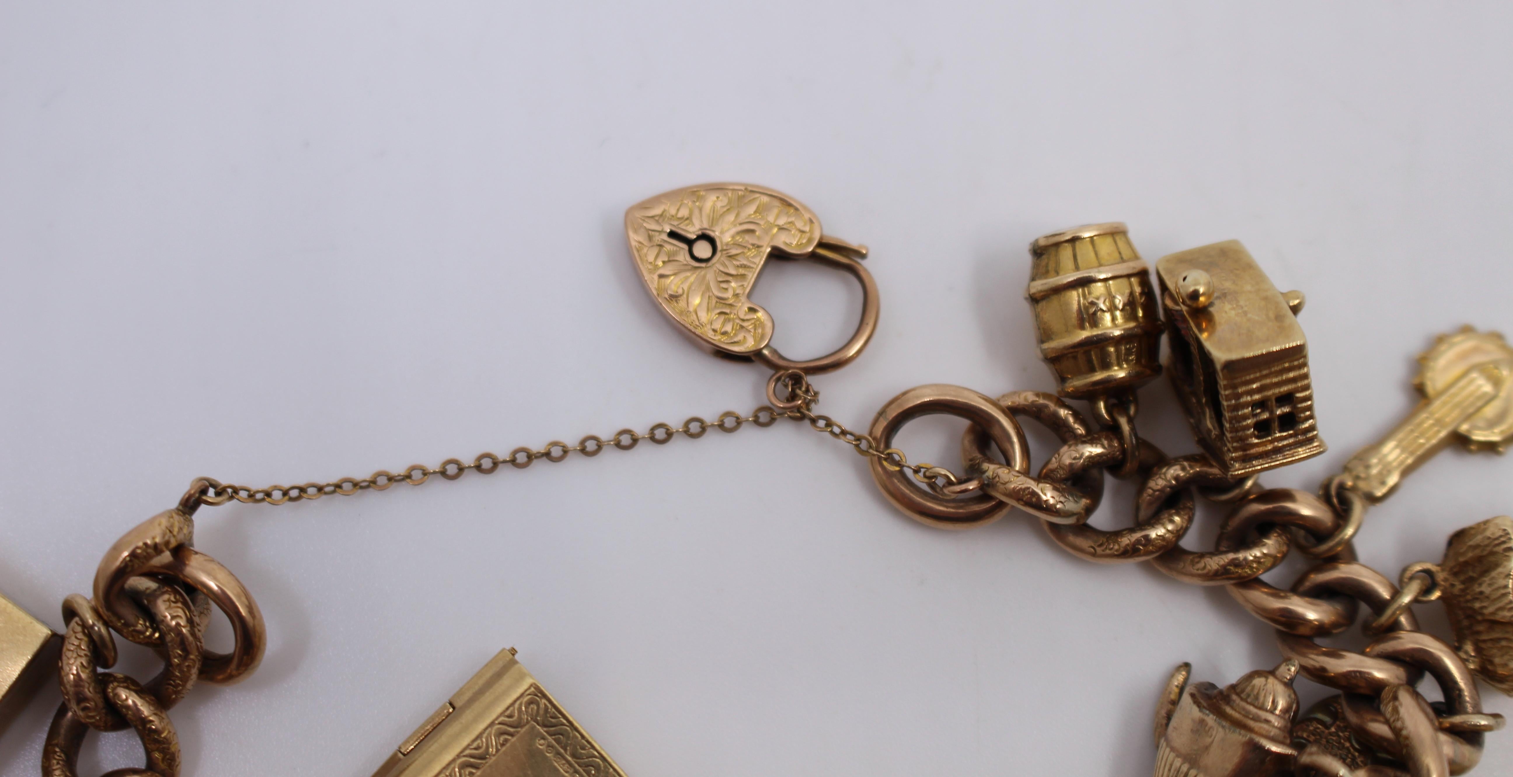 Vintage Rose and Yellow Gold Padlock Charm Bracelet For Sale 2