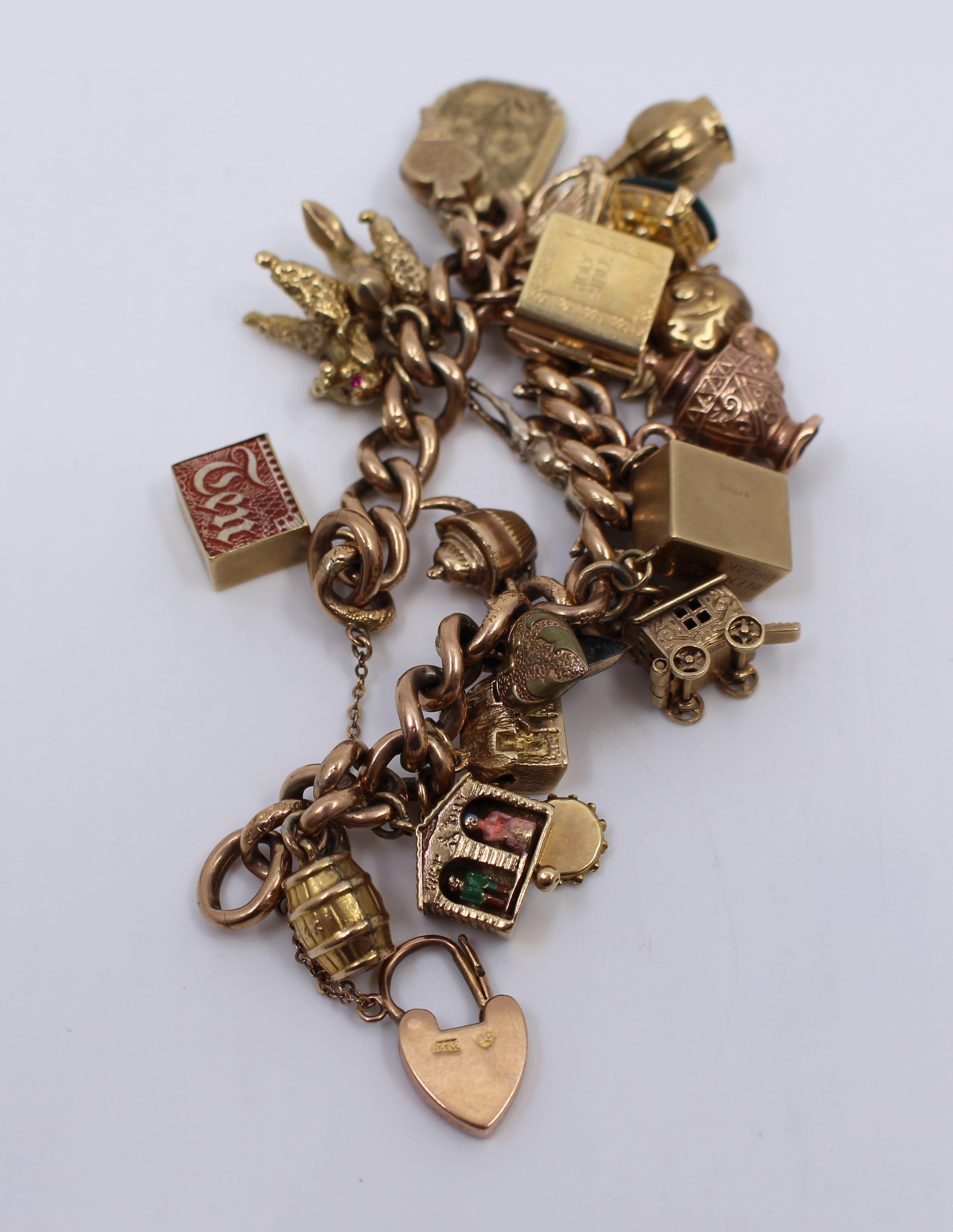 Vintage Rose and Yellow Gold Padlock Charm Bracelet For Sale 3