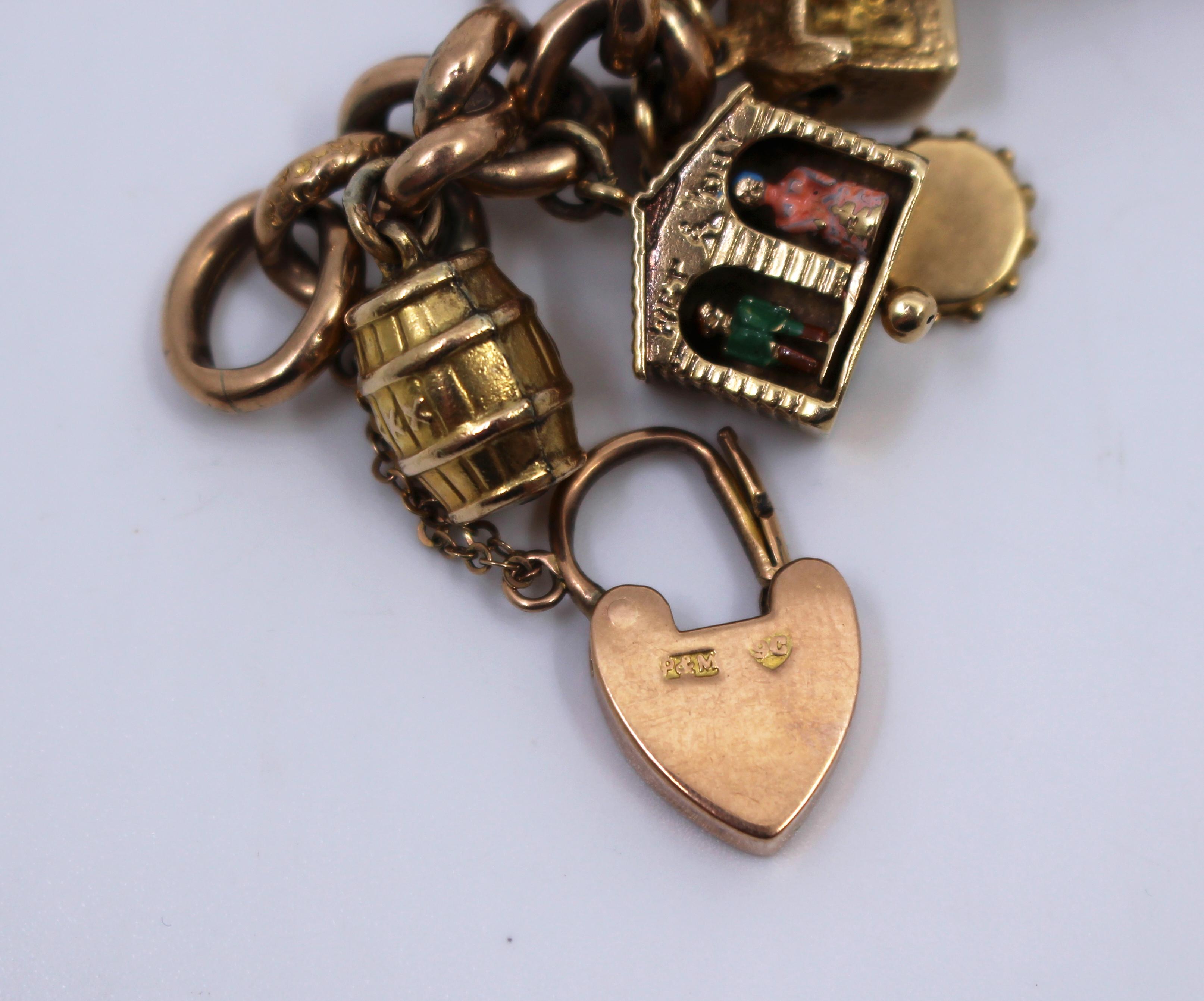 Vintage Rose and Yellow Gold Padlock Charm Bracelet For Sale 4