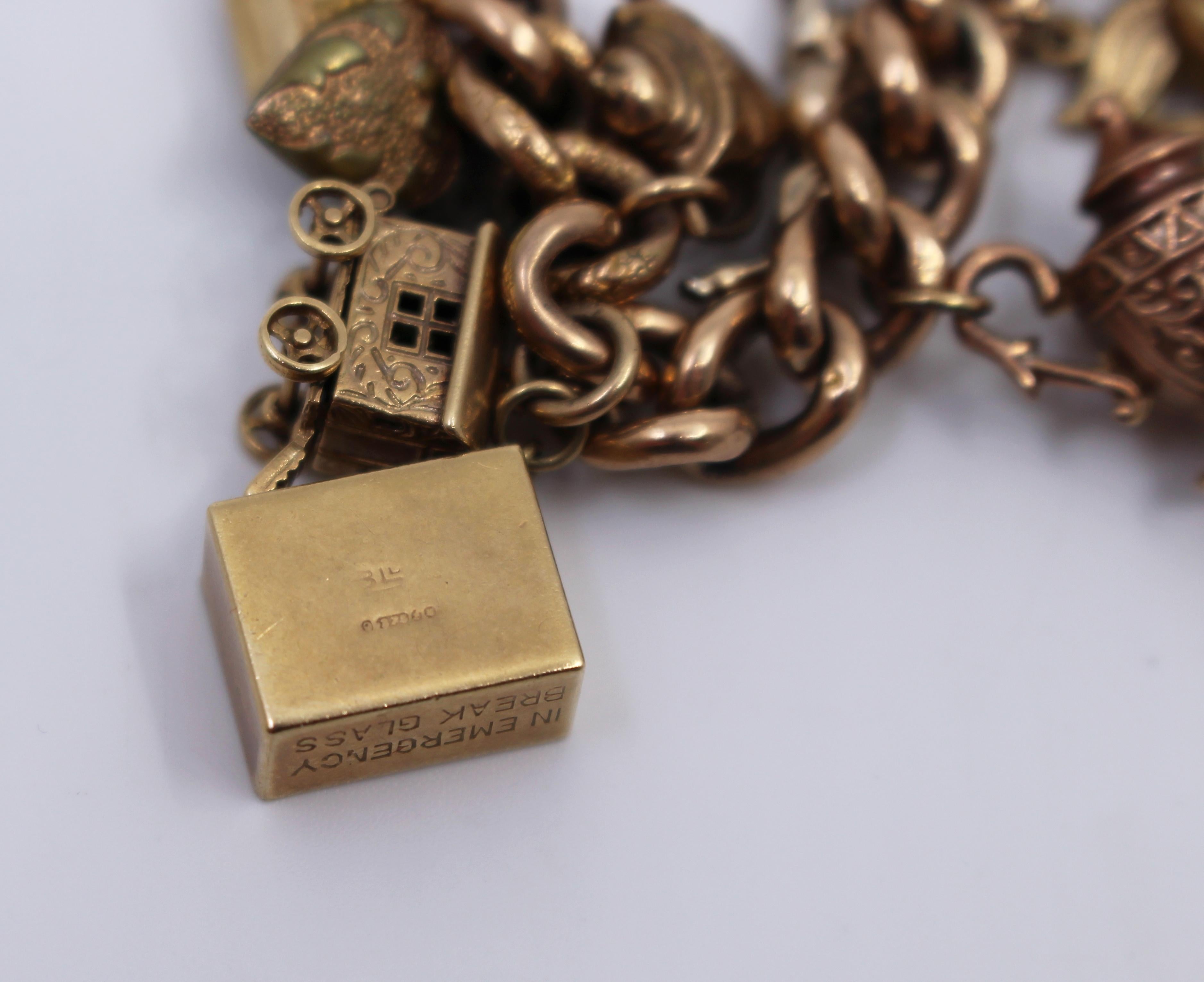 Vintage Rose and Yellow Gold Padlock Charm Bracelet For Sale 5