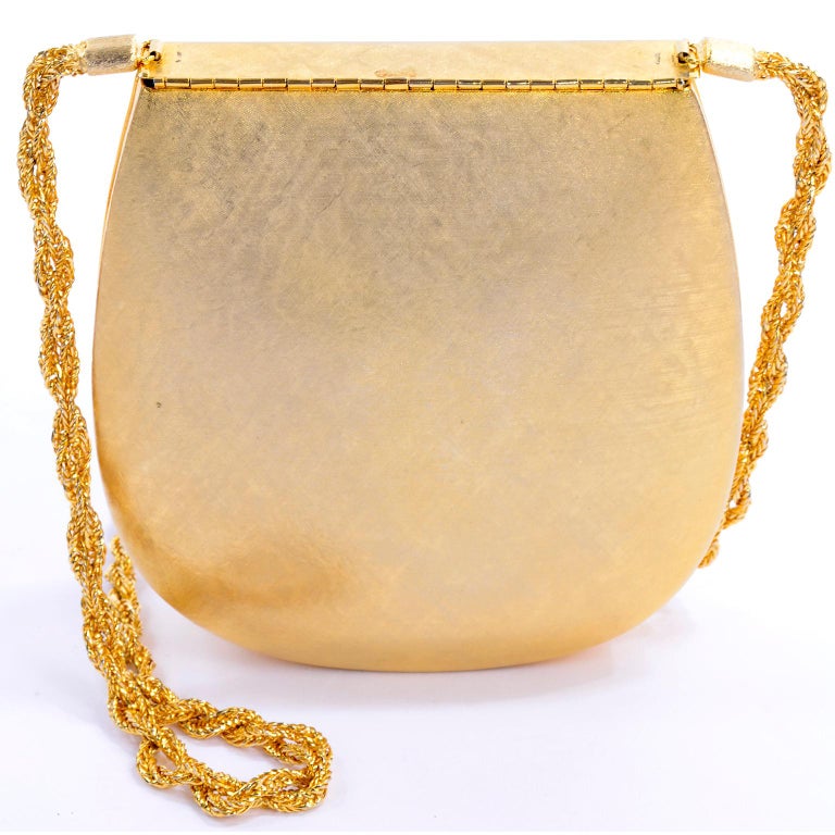 Vintage Rosenfeld Made in Italy Gold Metal Hard Case Handbag Shoulder Bag For Sale at 1stdibs