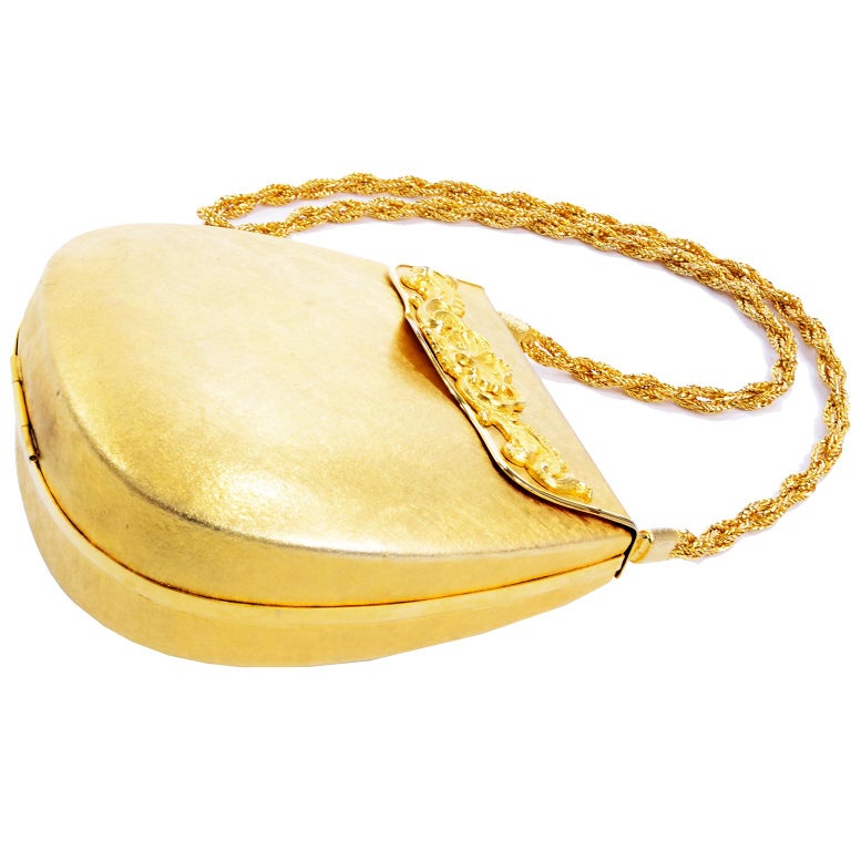 Vintage Rosenfeld Made in Italy Gold Metal Hard Case Handbag Shoulder ...
