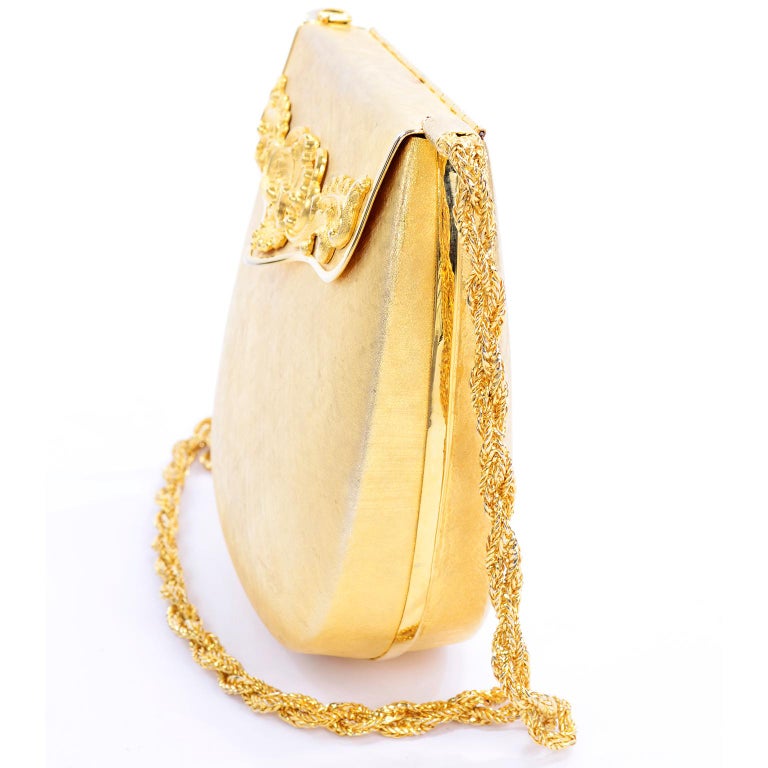 Vintage Rosenfeld Made in Italy Gold Metal Hard Case Handbag Shoulder ...