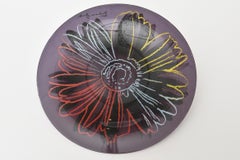 Vintage Rosenthal Glass Flower Plate Andy Warhol Design, Barware 80's Purple Red