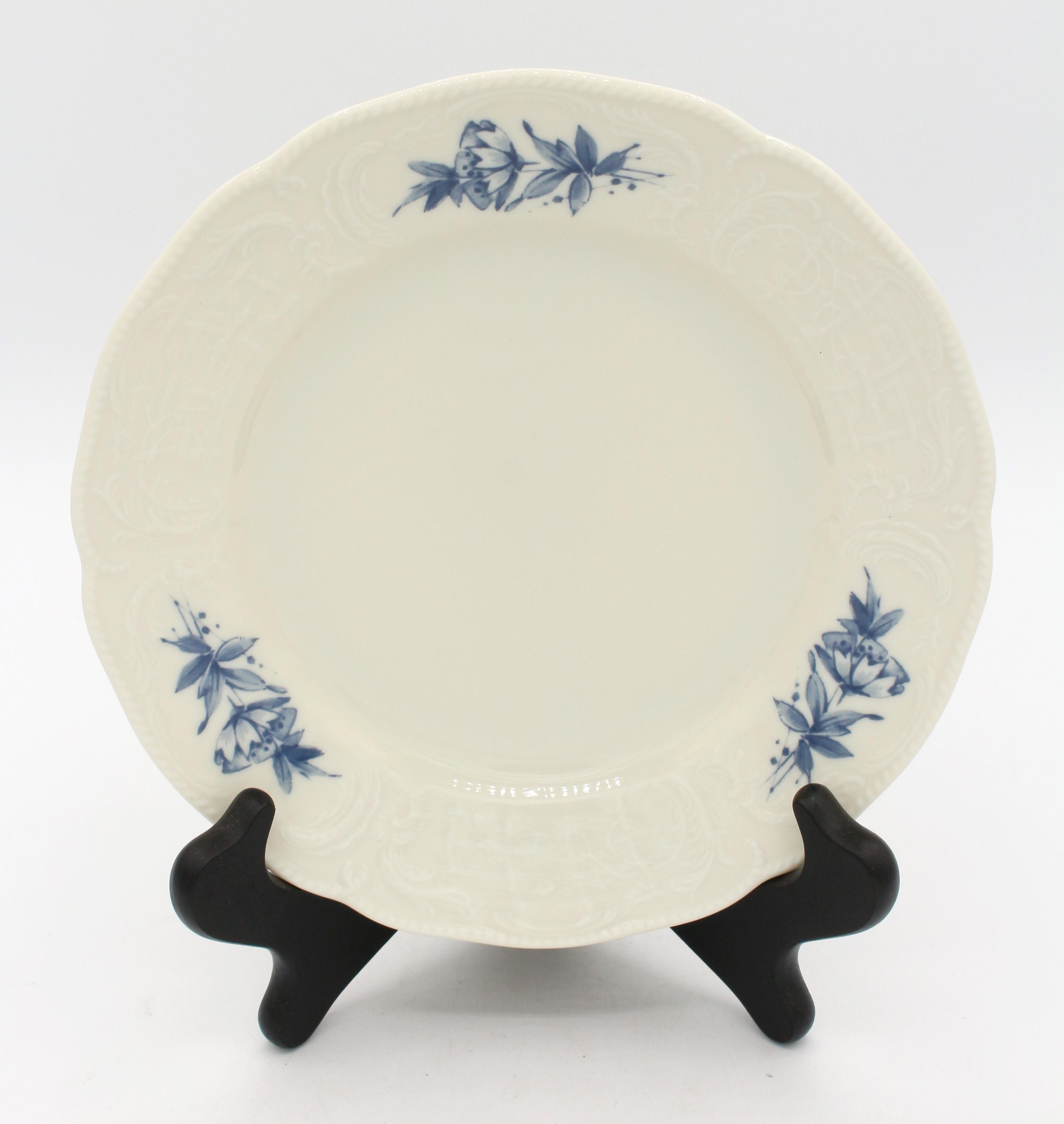 Vintage Rosenthal Sanssouci (R448) service for 16. A rare variation among the Sanssouci designs. 16 dinner plates, 16 salad plates, 16 dessert plates & 16 cups & saucers. Dinner plates: 9 3/4