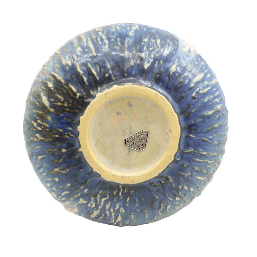 Molded Vintage Roseville Blue Double Handle Wisteria American Art Pottery Vase 1933 For Sale