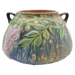 Vintage Roseville Blue Double Handle Wisteria American Art Pottery Vase 1933
