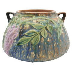 Vintage Roseville, blaue Wisteria-Vase aus amerikanischer Kunstkeramik mit doppeltem Henkel, Vintage 1933