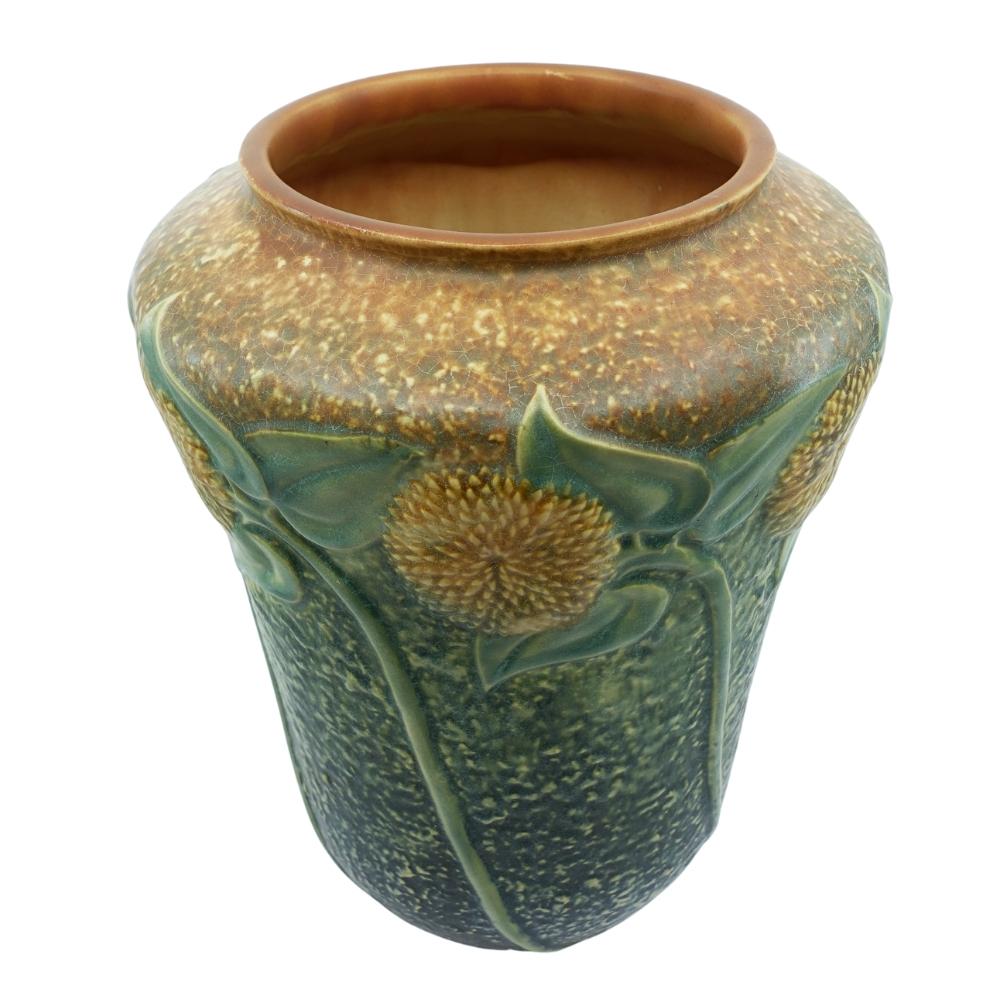Nord-américain Vase vintage Roseville Blue Sunflower 492-10 American Art Pottery 1930 - rare en vente