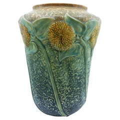 Used Roseville Blue Sunflower 492-10 American Art Pottery Vase 1930 - rare