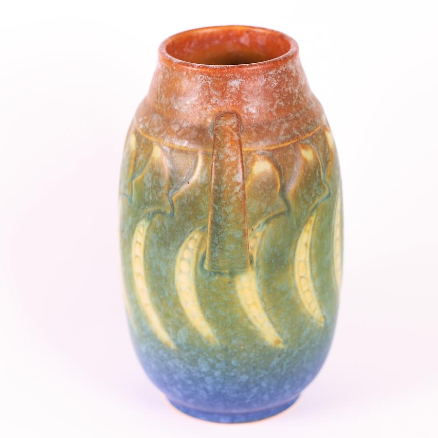 Art Deco Vintage Roseville Double Handle Falline 643-6 American Art Pottery Vase 1933