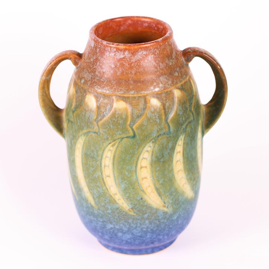 North American Vintage Roseville Double Handle Falline 643-6 American Art Pottery Vase 1933
