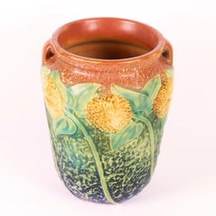 Vintage Roseville Double Handle Sunflower 488-6 American Art Pottery Vase 1930