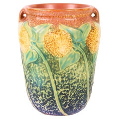 Vintage Roseville Double Handle Sunflower 488-6 American Art Pottery Vase 1930