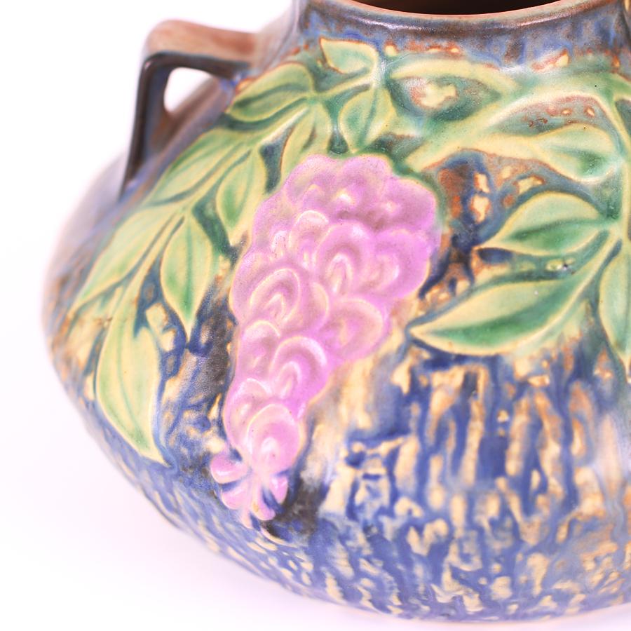 Art Deco Vintage Roseville Double Handle Wisteria 629-4 American Art Pottery Vase 1933