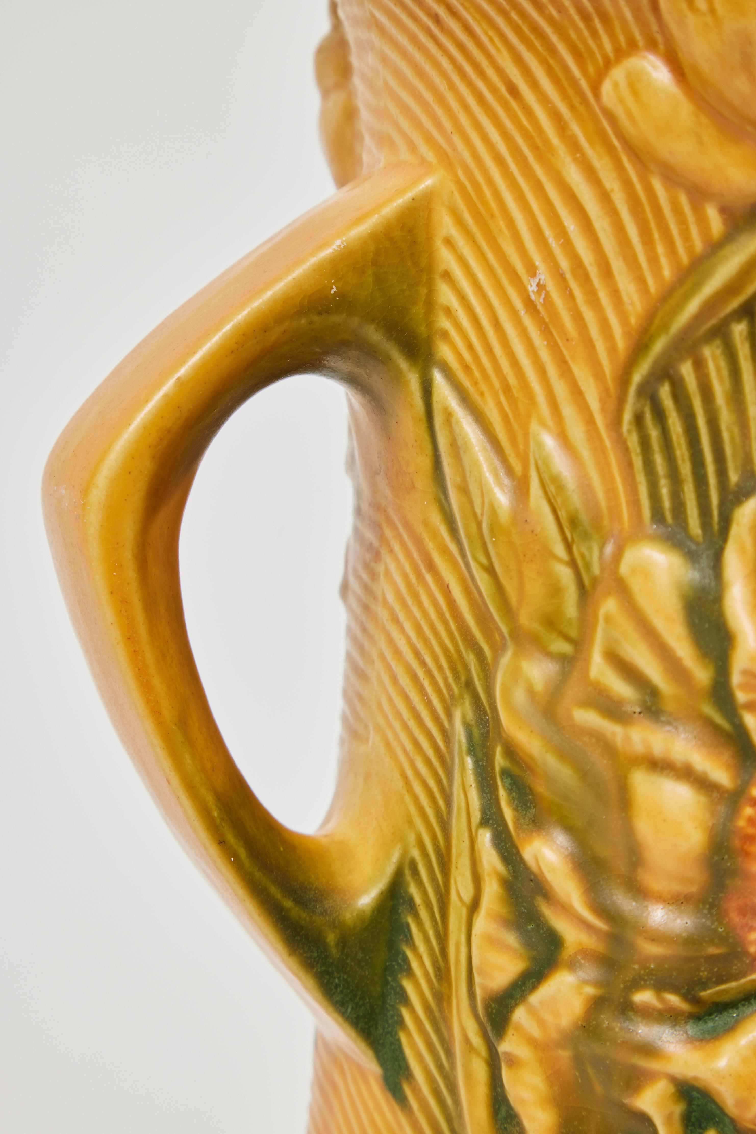 Glazed Vintage Roseville Pottery Peony Vase, 9-15