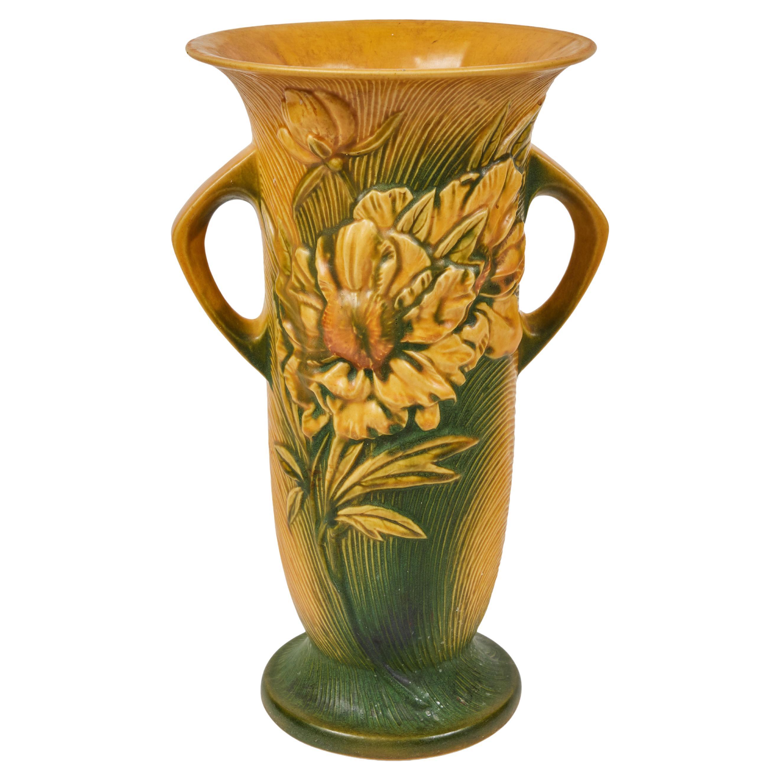 Vintage Roseville Pottery Peony Vase, 9-15