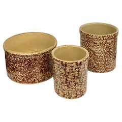 Antique Roseville Spongeware Crock Pots Set of Three