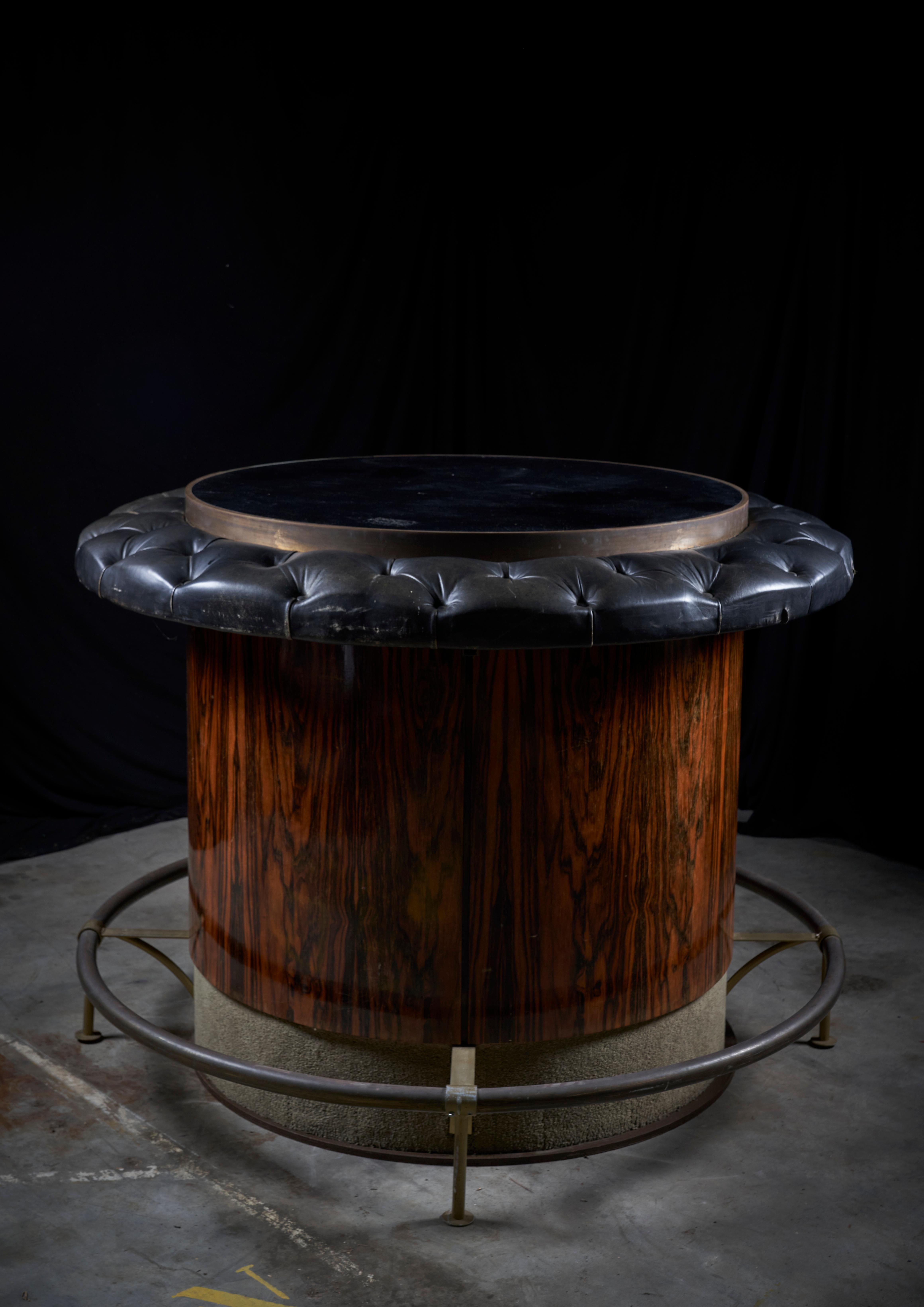 Mesa de bar vintage de palisandro y cuero negro Belga en venta