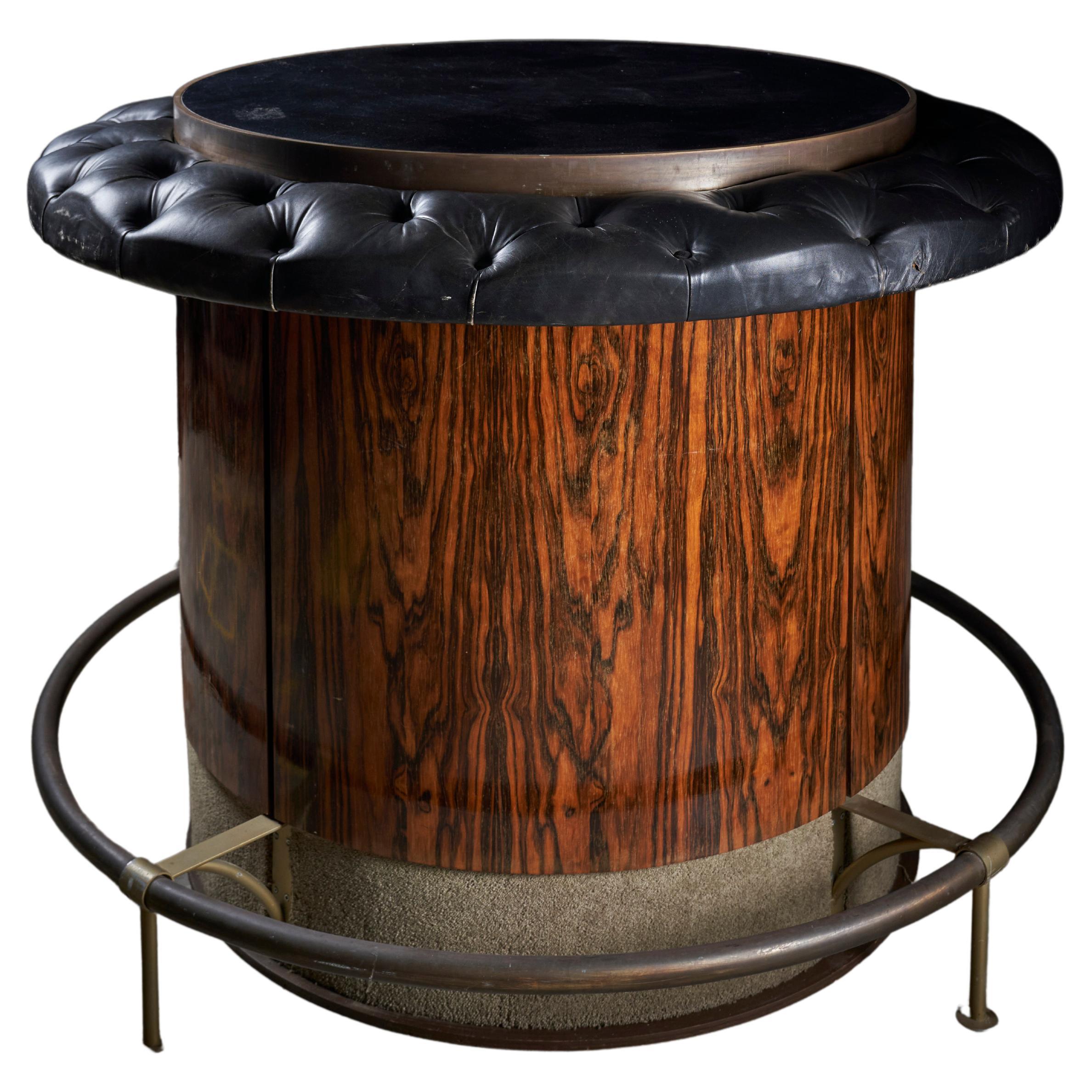 Mesa de bar vintage de palisandro y cuero negro en venta