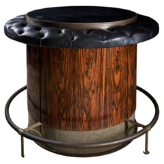 Vintage Rosewood and Black Leather Bar Table