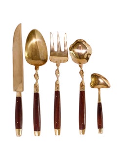 Vintage Rosewood and Brass Flatware - 43 piece
