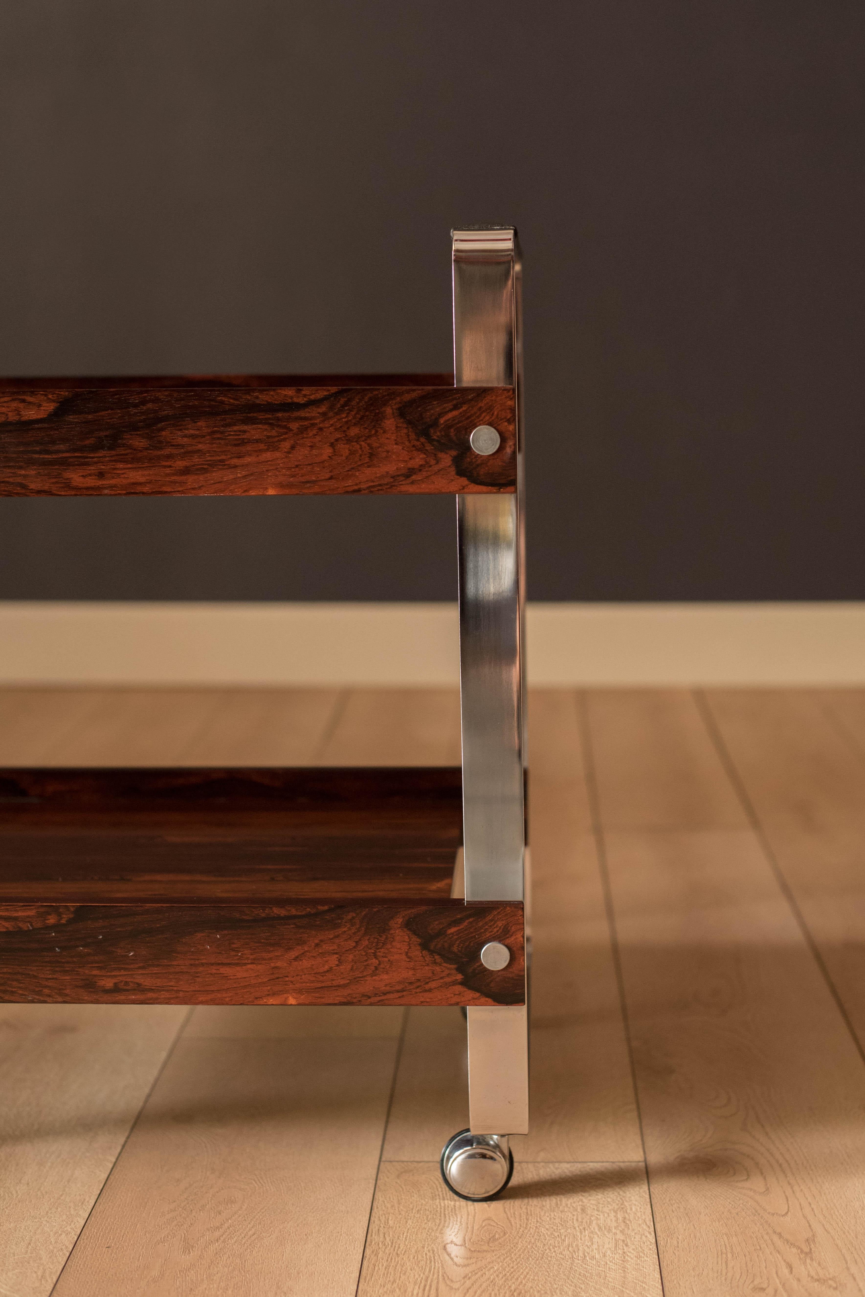 Late 20th Century Vintage Rosewood and Chrome Bar Cart by Richard Young