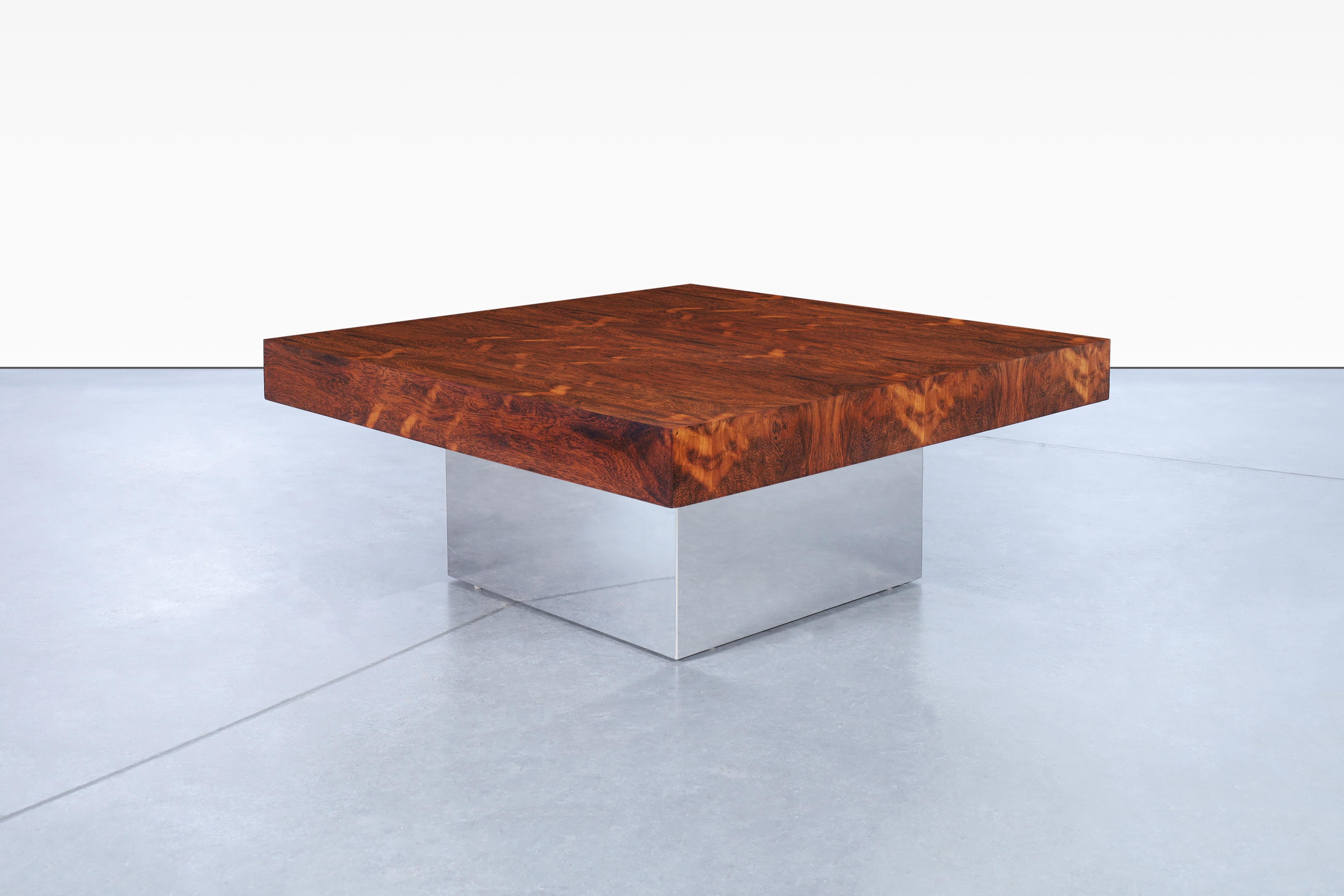 American Vintage Rosewood and Chrome Coffee Table by Milo Baughman for Thayer Coggin For Sale