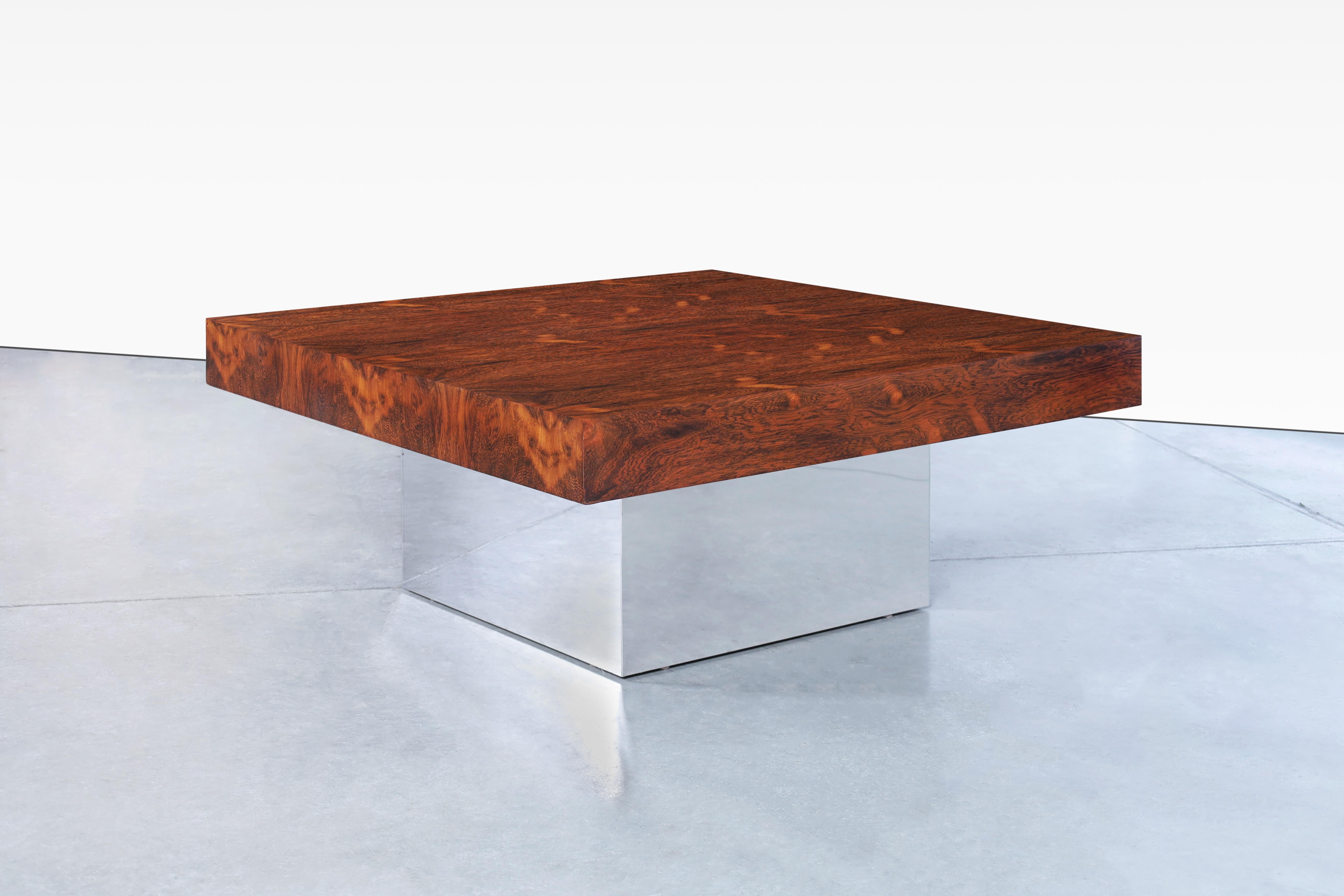 Vintage Rosewood and Chrome Coffee Table by Milo Baughman for Thayer Coggin For Sale 1